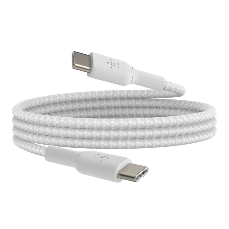 Belkin CAB004bt1MWH Câble USB-C vers USB-C à Gaine Tressée (Câble Boost Charge Rapide USB-C pour Note10, S10, Pixel 4, iPad Pro,