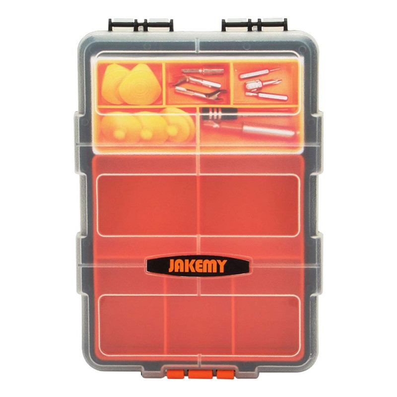 Jakemy Boîte de Rangement Embouts/Composants Boîte Portable 10 Compartiments 2X Casiers Amovibles Durable Robuste Fermeture Bouc